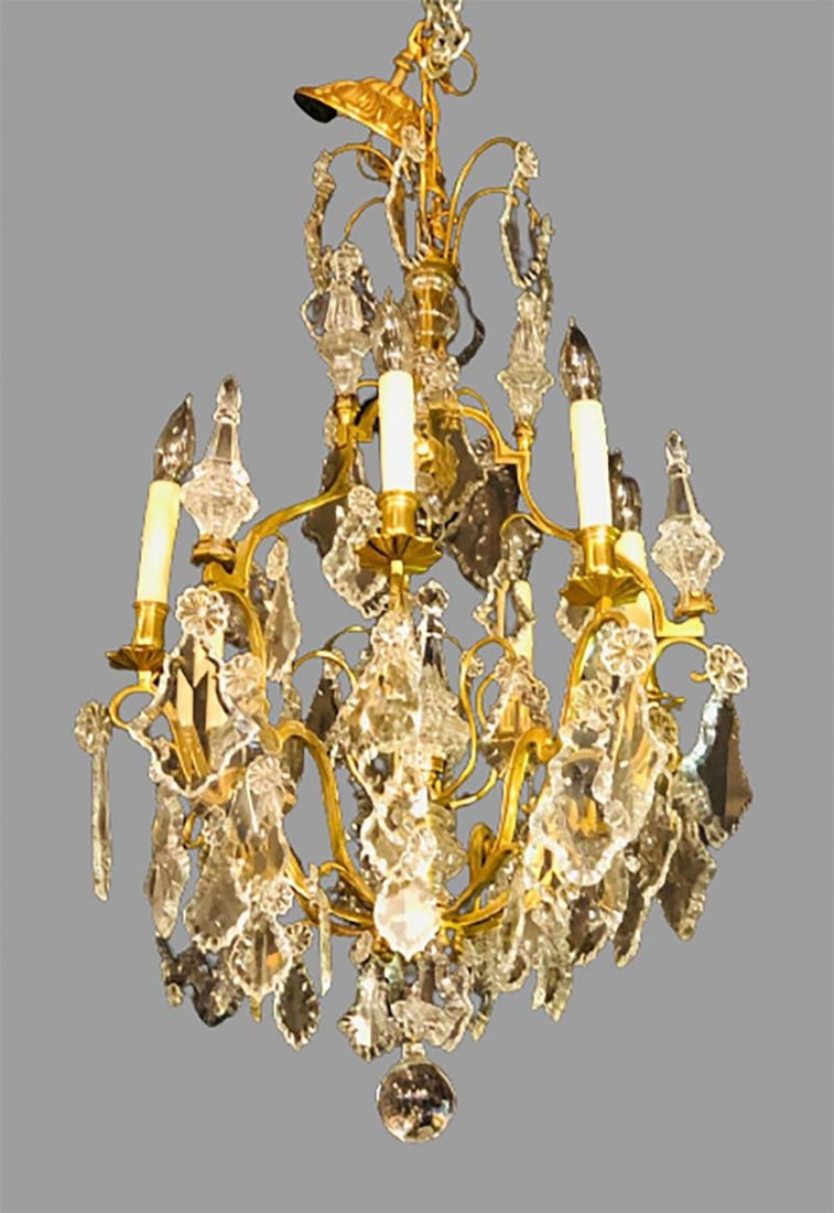 French Bronze and Crystal Gilt Chandelier, Louis XVI Style - 2