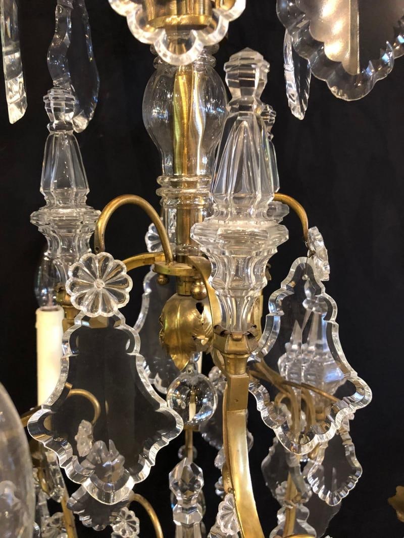 French Bronze and Crystal Gilt Chandelier, Louis XVI Style - 8