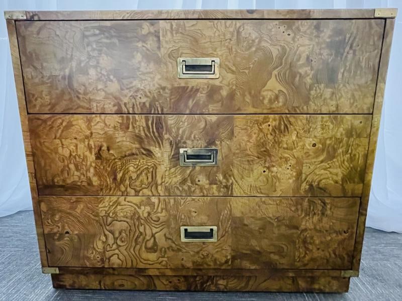 A Burlwood Campaign Chest, Nightstand or End Table. - 3