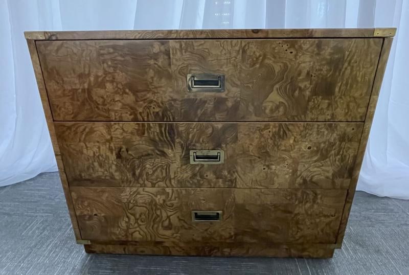 A Burlwood Campaign Chest, Nightstand or End Table. - 4