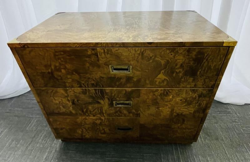 A Burlwood Campaign Chest, Nightstand or End Table. - 5