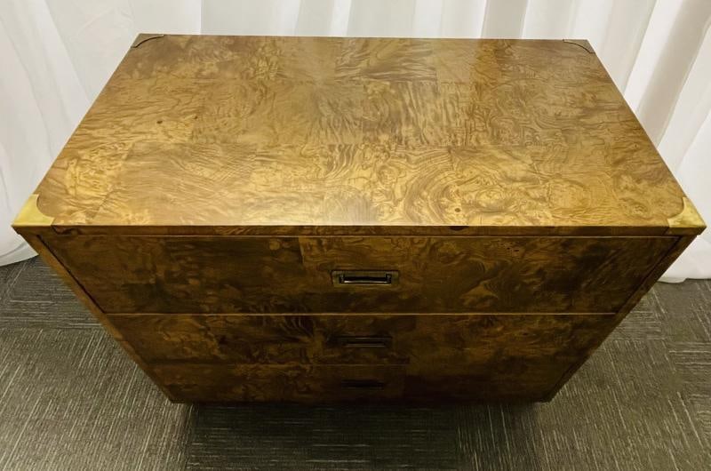 A Burlwood Campaign Chest, Nightstand or End Table. - 6