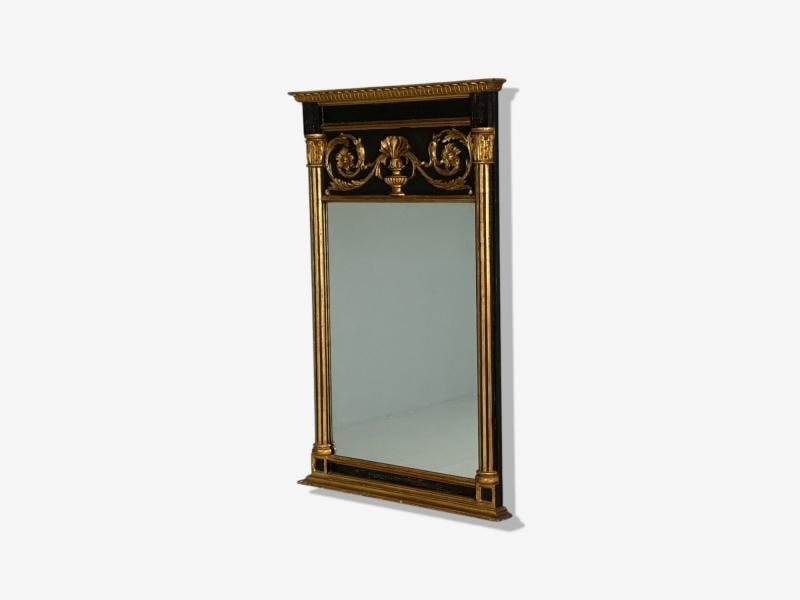 Neoclassical Style, Trumeau Mirror, Black Painted Wood, Giltwood, Italy, 20th C. - 4