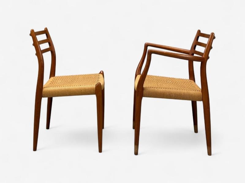 Neils O. Möller, Danish Papercord, Teak, Dining Chairs, Denmark, 1950s - 10