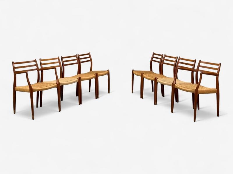 Neils O. Möller, Danish Papercord, Teak, Dining Chairs, Denmark, 1950s - 3