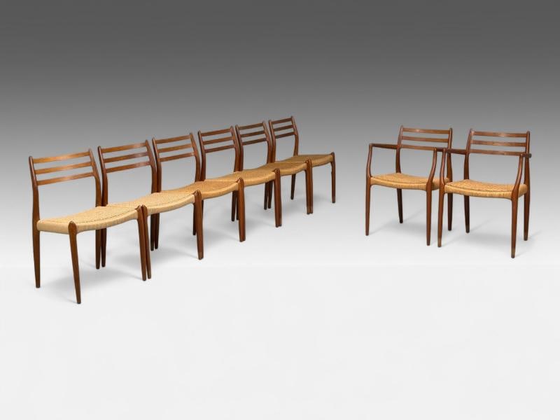 Neils O. Möller, Danish Papercord, Teak, Dining Chairs, Denmark, 1950s - 4