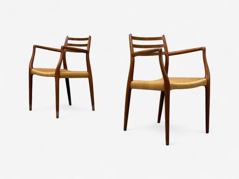 Neils O. Möller, Danish Papercord, Teak, Dining Chairs, Denmark, 1950s - 7