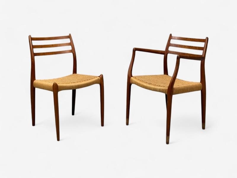 Neils O. Möller, Danish Papercord, Teak, Dining Chairs, Denmark, 1950s - 8