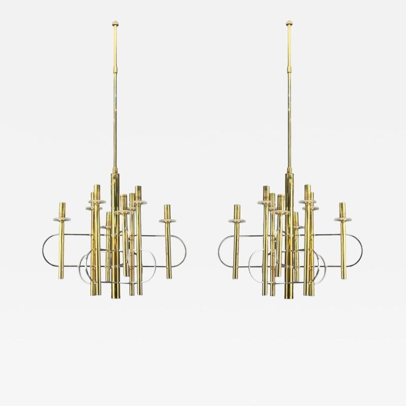 Gaetano Sciolari, Brass, Metal, Glass, Pendant Lights, Italy, 1970s - 2
