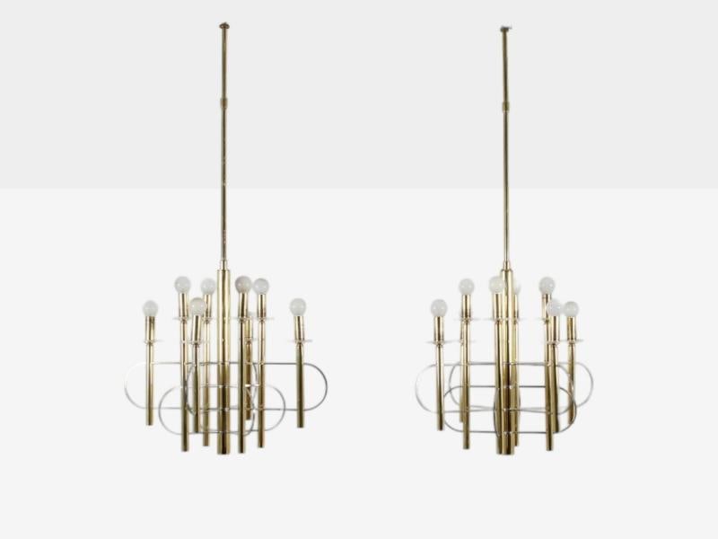 Gaetano Sciolari, Brass, Metal, Glass, Pendant Lights, Italy, 1970s - 3