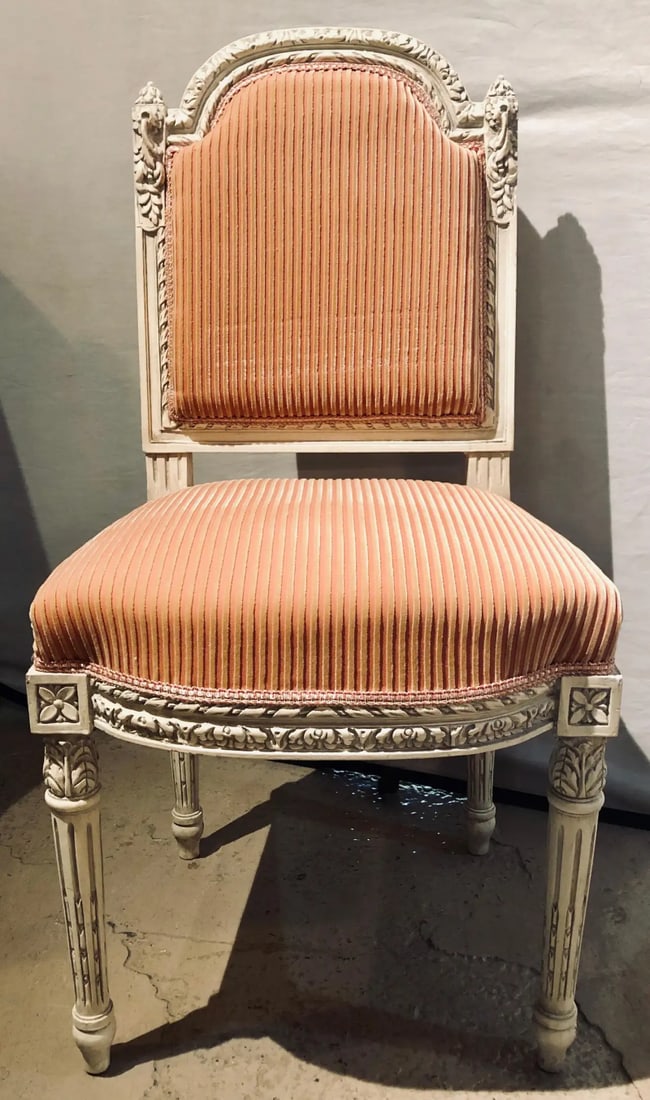 12 Swedish Louis XVI Style Dining / Side Chairs Painted Carved Frames New Fabric - 6