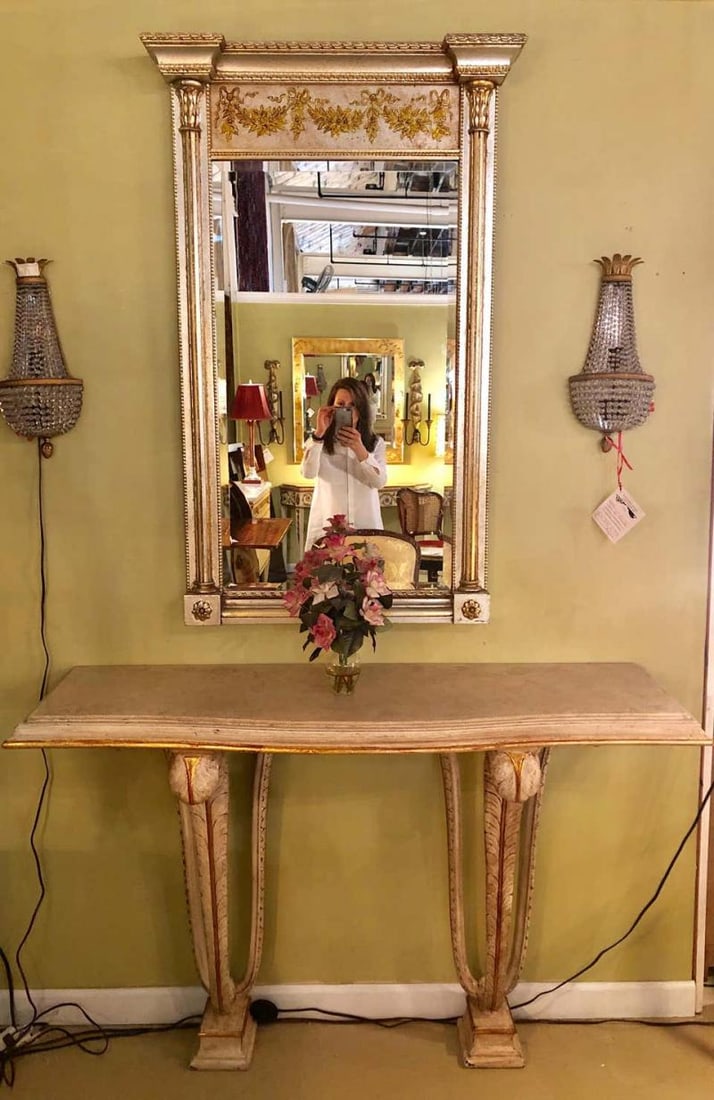 Italian Console Mirror Having Silver Leaf Eglomise Design by LaBarge - 12