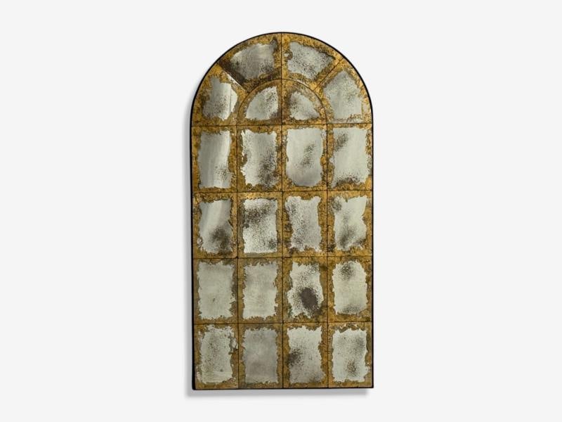 Baroque Style, Eglomise Glass, Arched Gold Wall Mirror, Stained Wood - 3