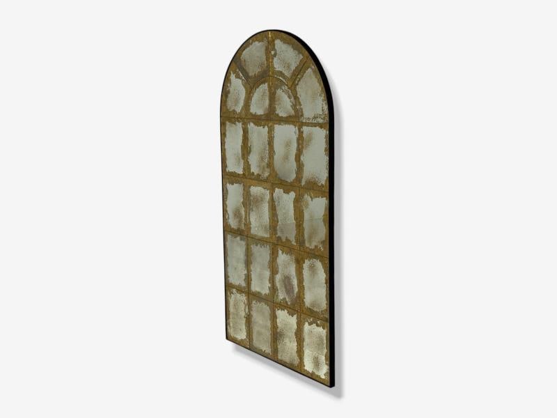 Baroque Style, Eglomise Glass, Arched Gold Wall Mirror, Stained Wood - 4
