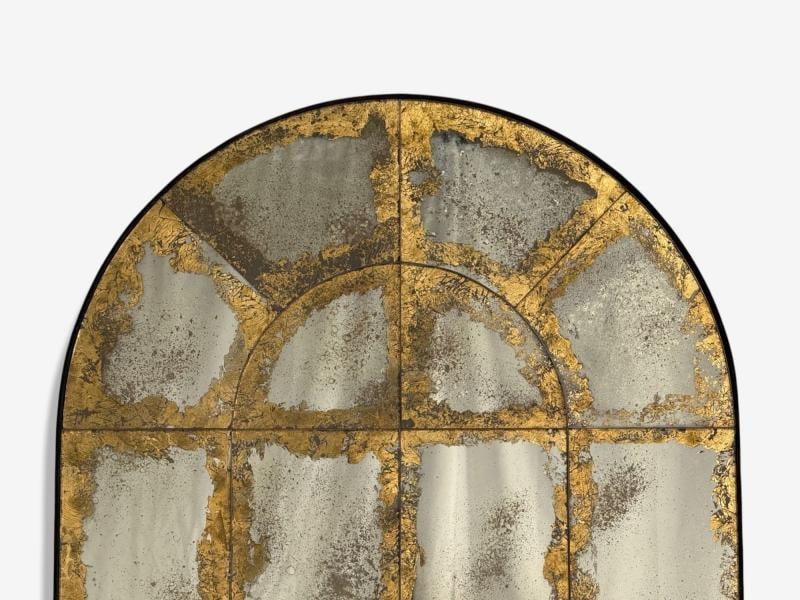 Baroque Style, Eglomise Glass, Arched Gold Wall Mirror, Stained Wood - 6
