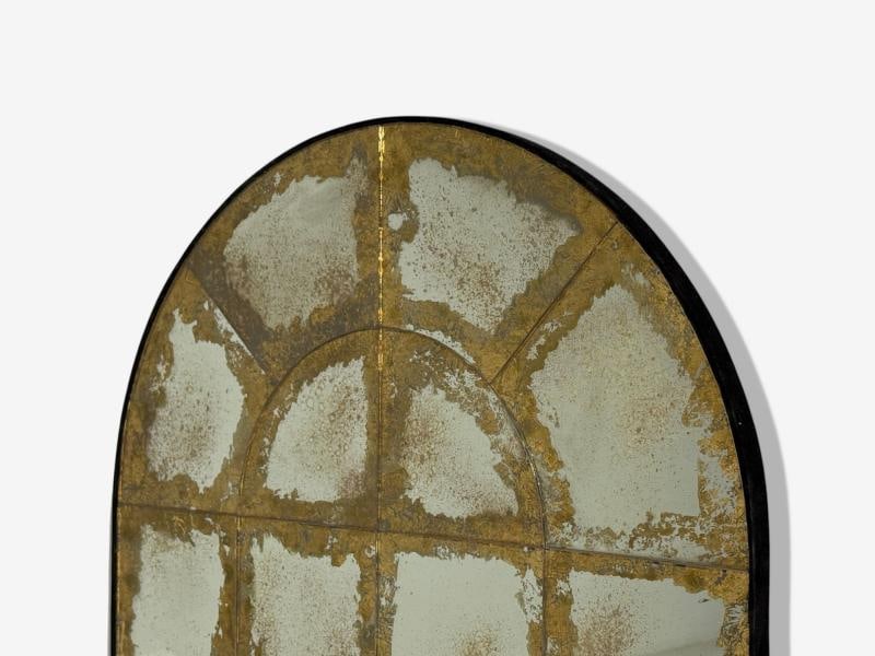 Baroque Style, Eglomise Glass, Arched Gold Wall Mirror, Stained Wood - 7