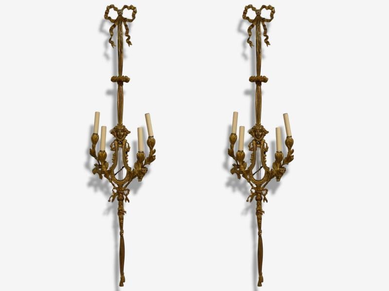 Louis XVI Style, Doré Bronze, Monumental Wall Sconces, France, 19th C. - 3