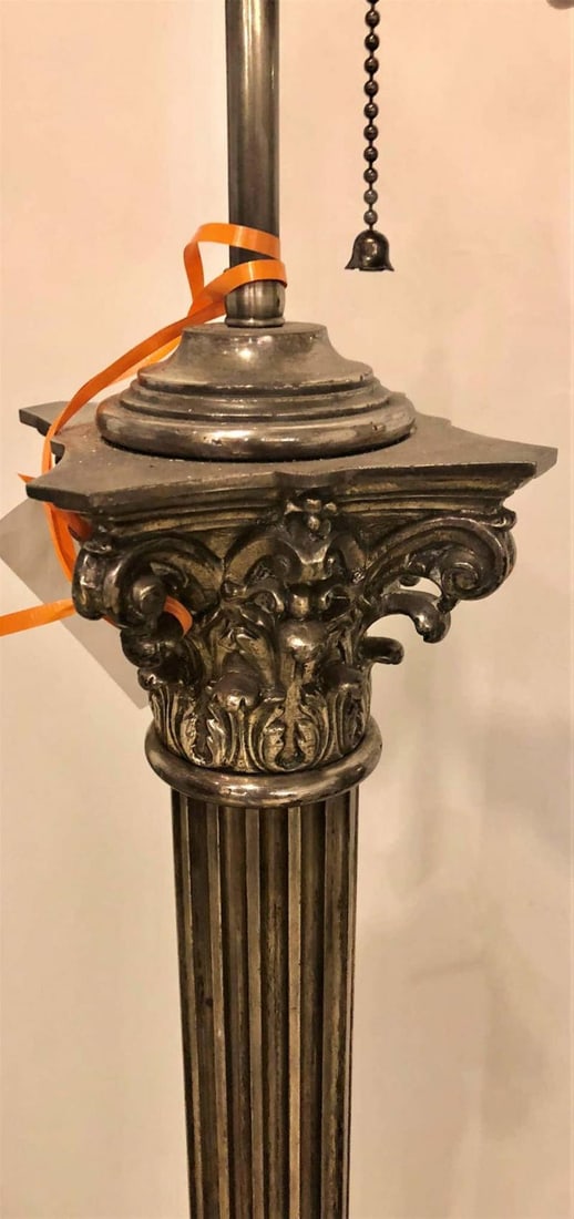 Neoclassical Silver over Bronze Antique Corinthian Column Form Standing Lamp - 3