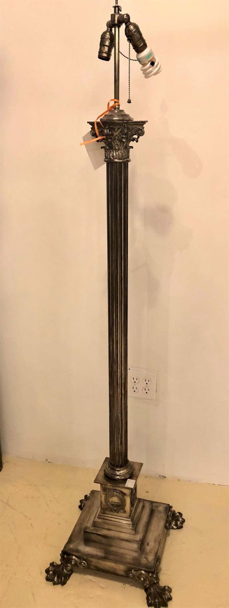 Neoclassical Silver over Bronze Antique Corinthian Column Form Standing Lamp - 5