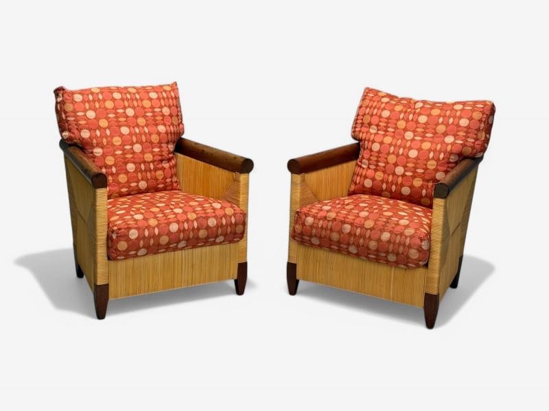 John Hutton, Donghia, Mahogany, Wicker Cane, Merbau Lounge Chairs, USA, 1995 - 11