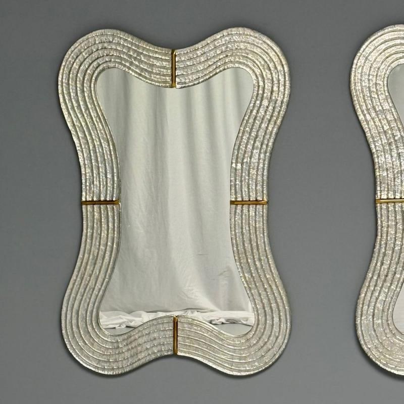 Modern Wavy Wall Mirror, Murano Glass, Silver Leaf, Brass, Italy, 21st C. - 4