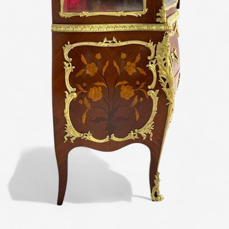 Louis XV Style, Bombe Vitrines, Ormolu Bronze, Inlaid Marquetry, France, 19th - 12