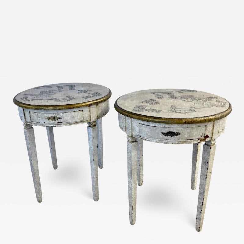 Gustavian Pair of End, Side Tables, Swedish Paint Decorated, Fornasetti Style (1 of 12)