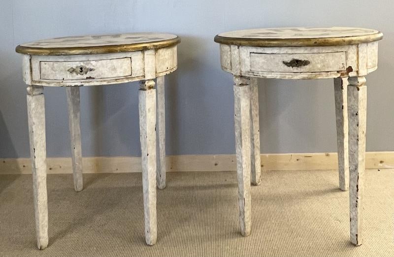 Gustavian Pair of End, Side Tables, Swedish Paint Decorated, Fornasetti Style - 6