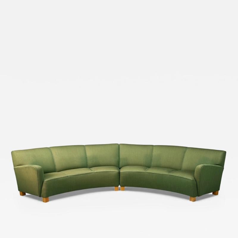 Danish Cabinetmaker, Fabric, Wood, Monumental Banana Sofa, Denmark, 1960s (1 of 12)