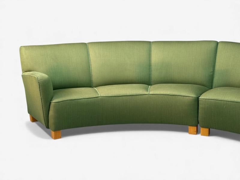 Danish Cabinetmaker, Fabric, Wood, Monumental Banana Sofa, Denmark, 1960s - 5