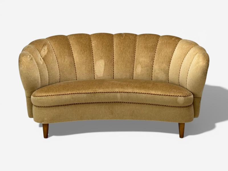 Finnish Modern, Settee, Beige Velvet, Wood, Finland, 1950s - 5