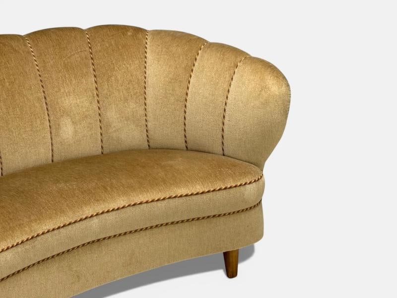 Finnish Modern, Settee, Beige Velvet, Wood, Finland, 1950s - 7