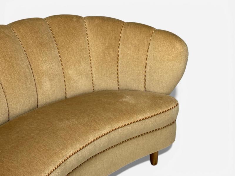 Finnish Modern, Settee, Beige Velvet, Wood, Finland, 1950s - 9
