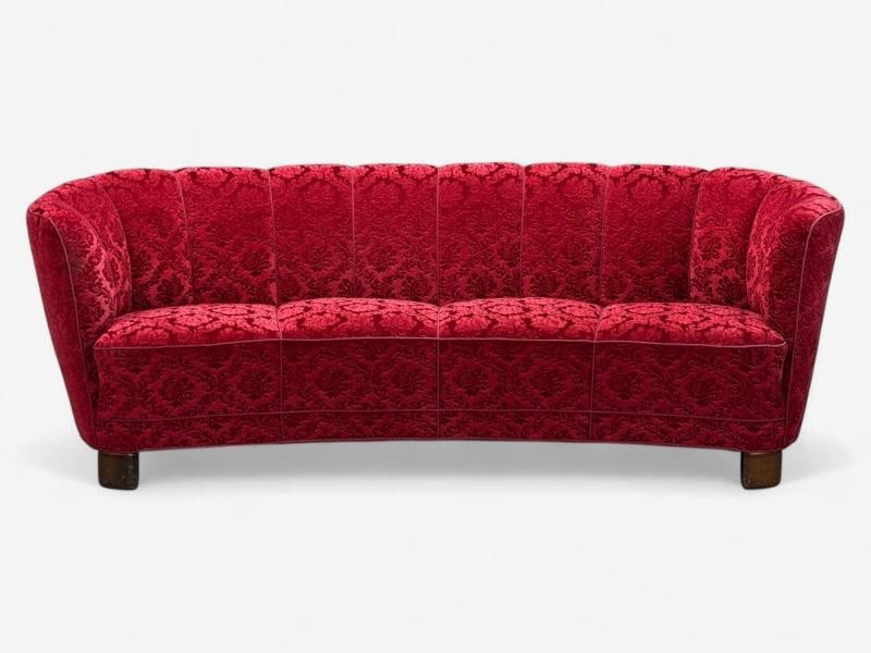 Danish Cabinetmaker, Oak, Fabric, Curved Banana Sofa, Denmark, 1960s - 3