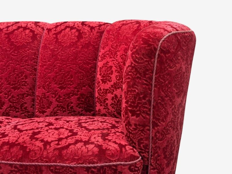 Danish Cabinetmaker, Oak, Fabric, Curved Banana Sofa, Denmark, 1960s - 5