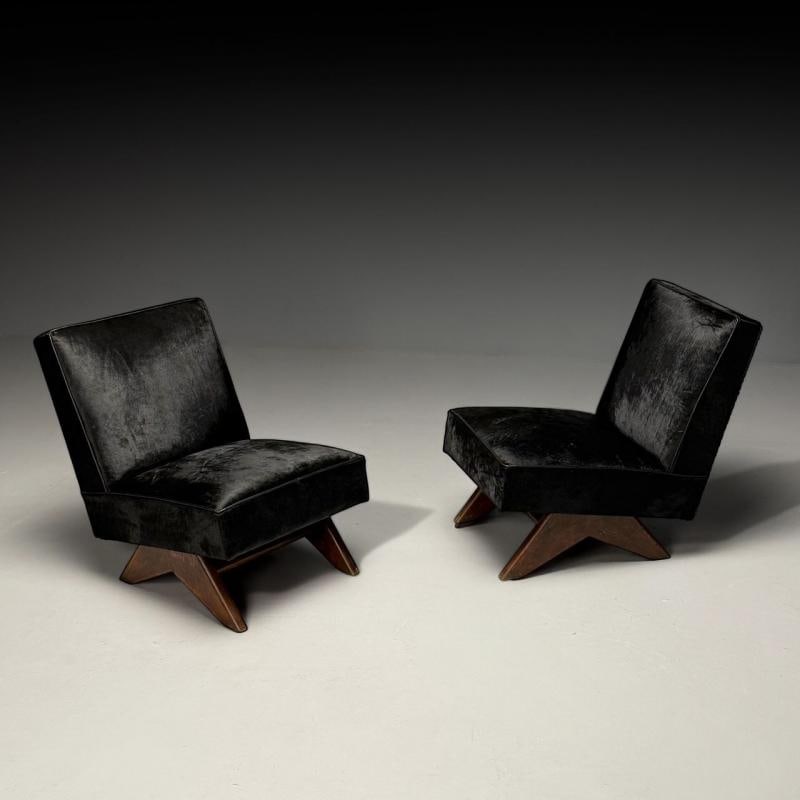 Pierre Jeanneret, French Mid-Century Modern, Slipper Chairs, Black Cowhide, Teak - 2