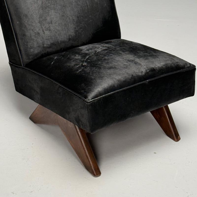 Pierre Jeanneret, French Mid-Century Modern, Slipper Chairs, Black Cowhide, Teak - 8