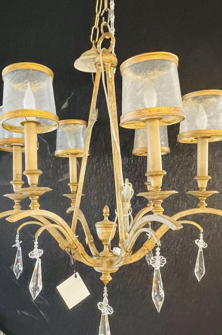 Italian Gilt Metal and Crystal Chandelier with Glass Shades - 2