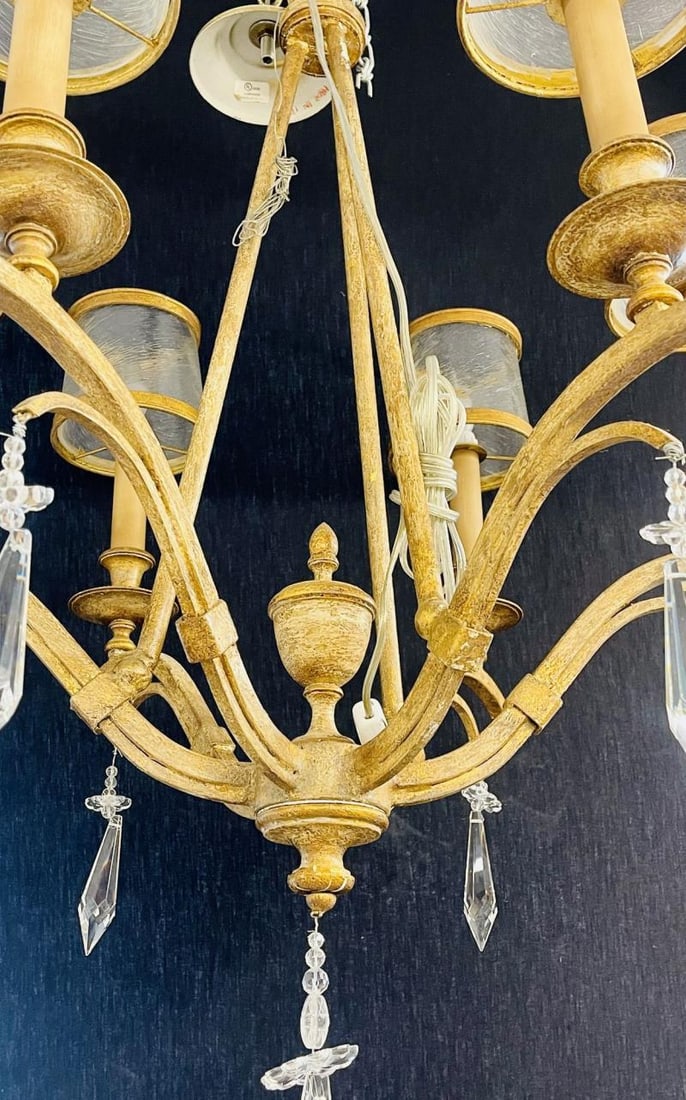 Italian Gilt Metal and Crystal Chandelier with Glass Shades - 5