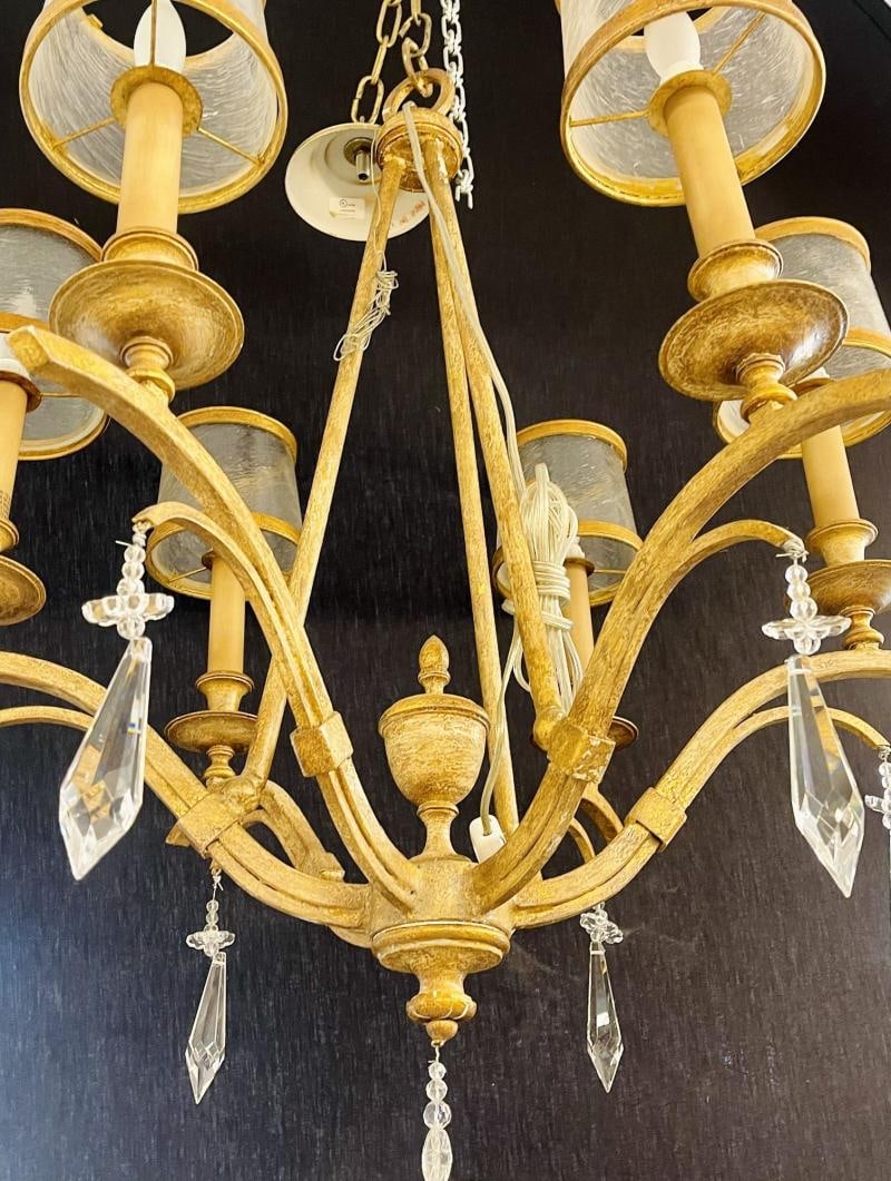 Italian Gilt Metal and Crystal Chandelier with Glass Shades - 8