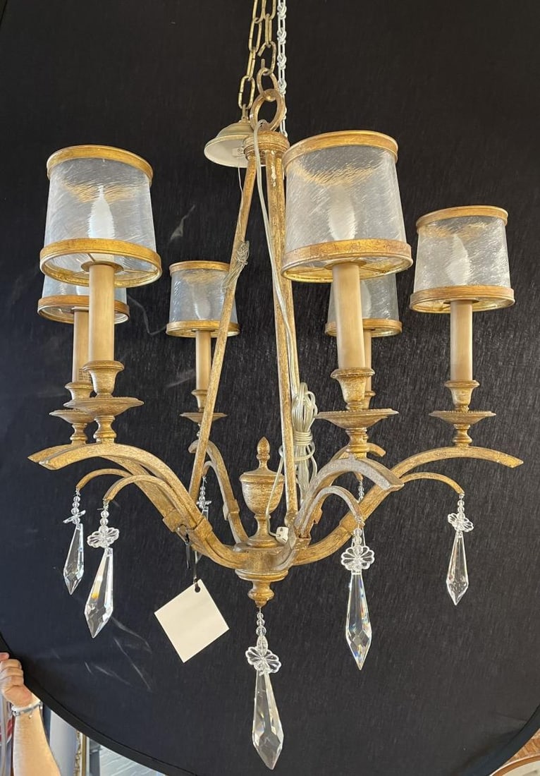 Italian Gilt Metal and Crystal Chandelier with Glass Shades - 9