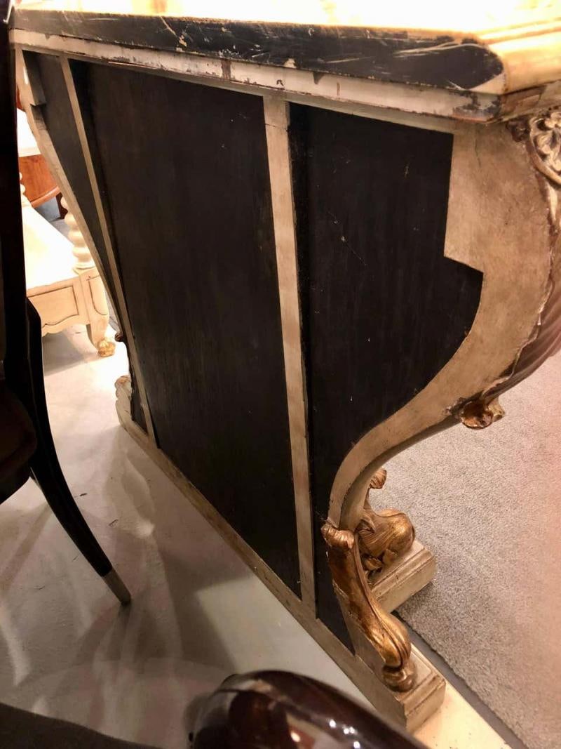 Neoclassical Style Marble-Top Bowed Table Mirrored Back Gilded Dolphin Accents - 9
