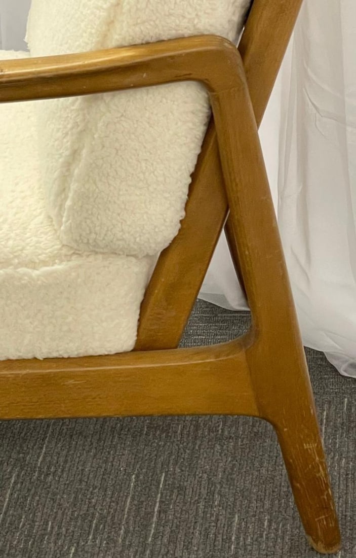 France and Daverkosen Teak Armchairs, Mid-Century Modern in Sherpa Style Fabric - 11