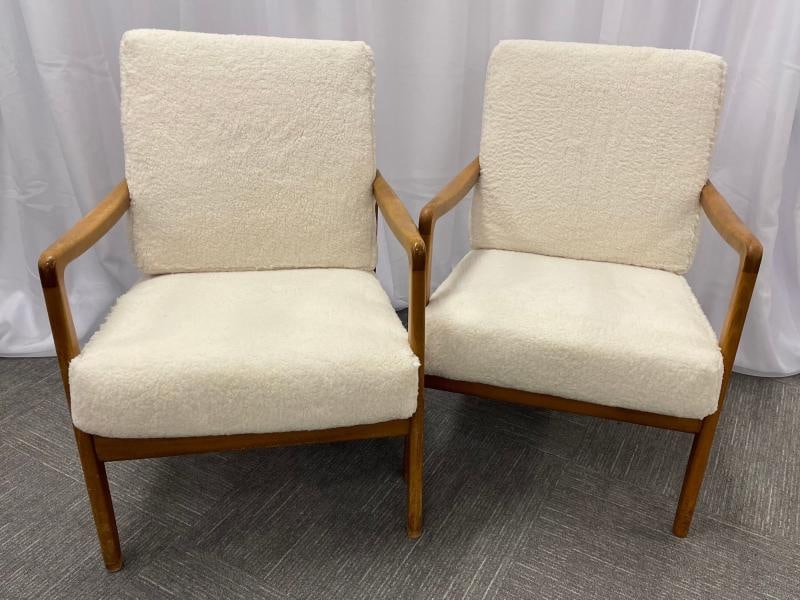 France and Daverkosen Teak Armchairs, Mid-Century Modern in Sherpa Style Fabric - 2
