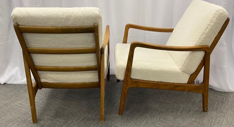 France and Daverkosen Teak Armchairs, Mid-Century Modern in Sherpa Style Fabric - 4