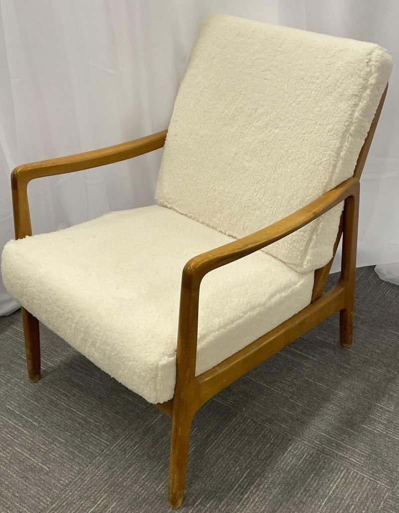 France and Daverkosen Teak Armchairs, Mid-Century Modern in Sherpa Style Fabric - 5