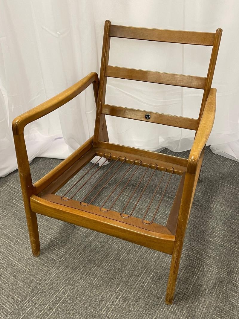 France and Daverkosen Teak Armchairs, Mid-Century Modern in Sherpa Style Fabric - 6