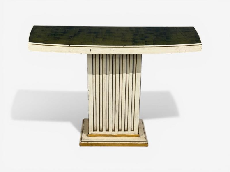 Pair Maison Jansen Painted and Eglomise Emerald Green Glass Top Console Tables - 11