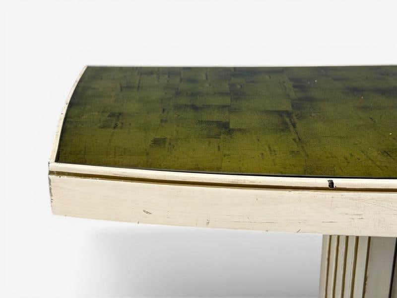 Pair Maison Jansen Painted and Eglomise Emerald Green Glass Top Console Tables - 4