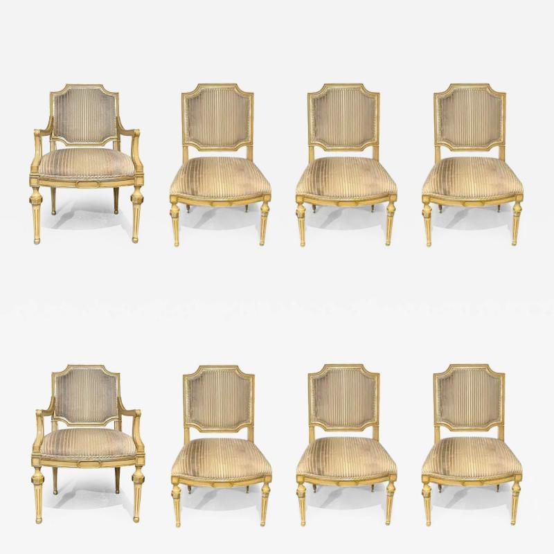 Set of Eight Louis XVI Style Dining Chairs Painted and Parcel-Gilt, Jansen Style (1 of 12)